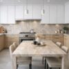 A modern Kitchen with Travertine Sand Countertop
